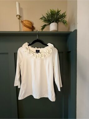 Ruffle-Trim White Women's Top - Classic Elegant Style
